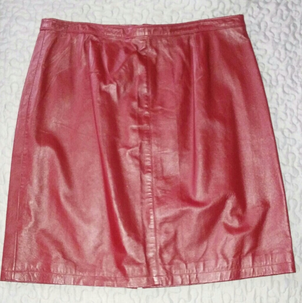 Cute Burgundy Classic Genuine Leather Skirt